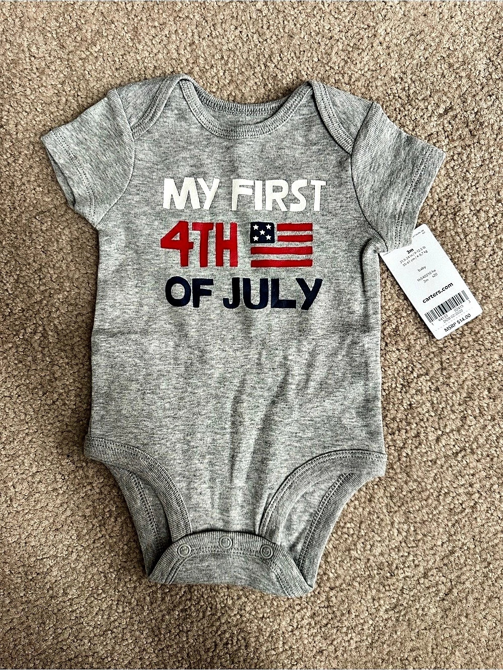 Carter's My First 4th of July Bodysuit Gray & Red Baby 3M
